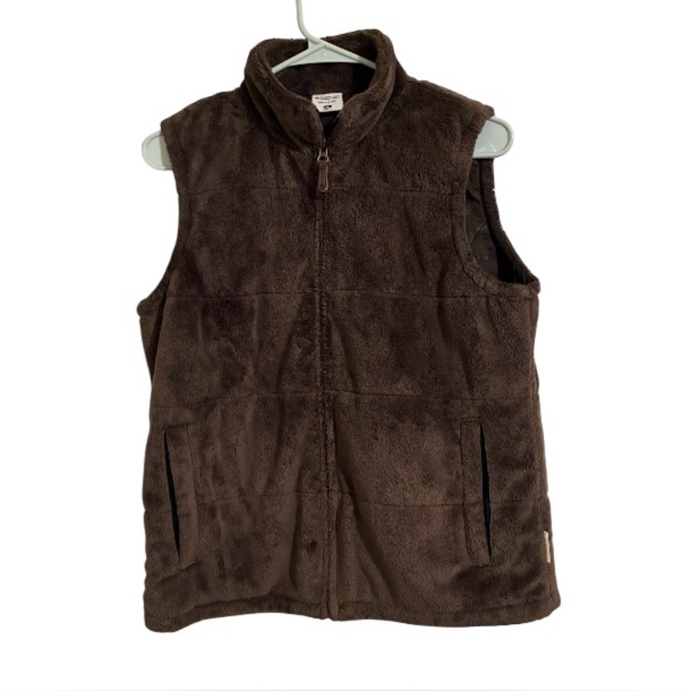 Columbia Faux Fur Vest M Brown Full Zip Soft Plush Lined Vintage 2000s
